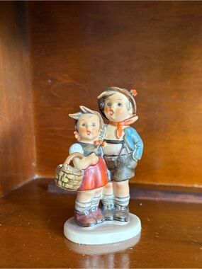 Goebel Porcelain Boy and Girl Figurine in Blue, Red, Cream, Brown